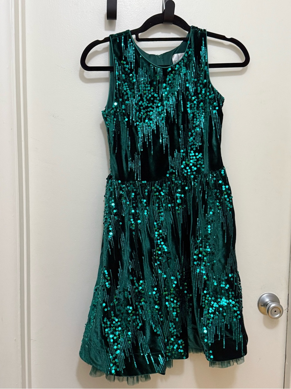 Girls Emerald Green Sequin Party Dress
